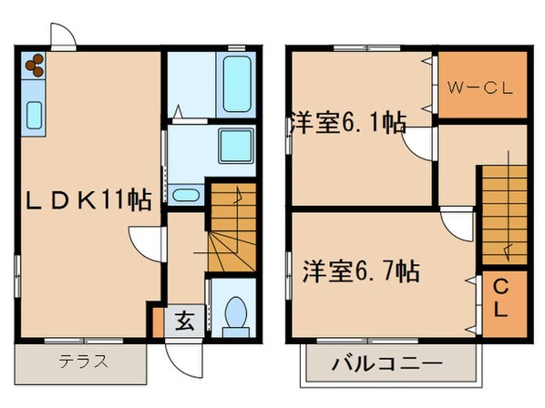 アプト庄内緑地Ⅱ棟の物件間取画像